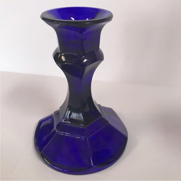Vintage Cobalt Blue Glass Candle Stick Holders Set 
Decor MCM - Picture 2 of 7
